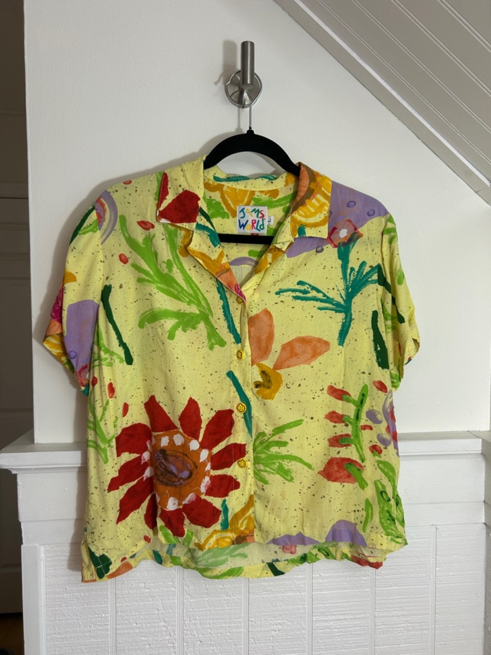 Jams World Vintage Yellow Chloe Hawaiian Floral Rayon Top size Large